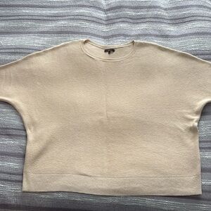 Quince Lightweight Cotton Cashmere Link-Stitch Dolman Sweater in Beige Sz XL